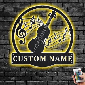 Custom Fiddle Metal Wall Art with LED: Personalized Music Room Decor