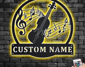 Custom Fiddle Metal Wall Art with LED: Personalized Music Room Decor