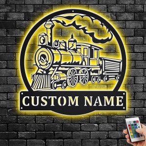 Custom Train Metal Wall Art With LED Light, Personalized Train Name Sign Decoration For Room, Train Metal LED Decor, Custom Train LED Decor