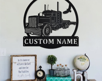 Custom Semi Truck Metal Wall Art, Personalized Semi Truck Name Sign Decoration For Room, Semi Truck Home Decor, Custom Semi Truck,Semi Truck