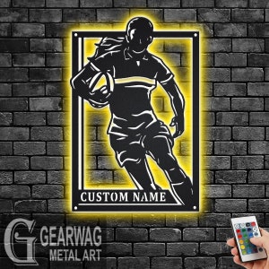 Custom Female Rugby Signage Metal Wall Art With LED Light, Personalized Rugby Player Name Sign Decoration, Female Rugby Metal LED Decor