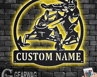 Custom Snowmobile Metal Art: LED Personalized Name Sign