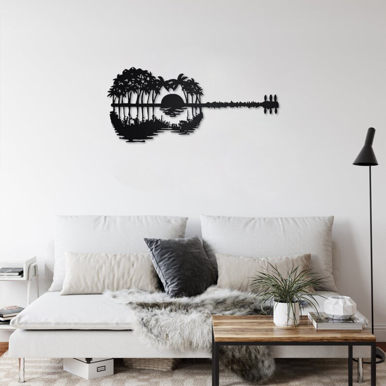 Guitar Sunset Metal Wall Art With LED Light Guitarist Sign Etsy