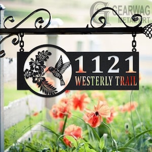 Personalized Hummingbird Metal Address Sign House Number Hanging Address Plaque Yard Sign, Outdoor Sign Garden Stake, Custom Address Sign
