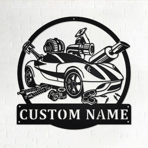 Custom Car Mechanic Metal Wall Art, Personalized Mechanic  Name Sign Decoration For Room, Car Mechanic Metal Home Decor, Custom Car Mechanic