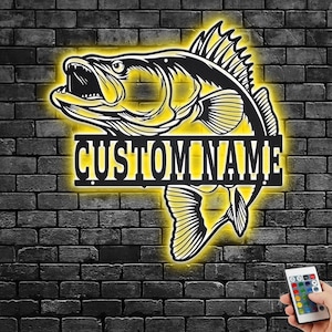 Personalized Fisher Name Metal Sign. Custom Fishing Wall Decor Gift