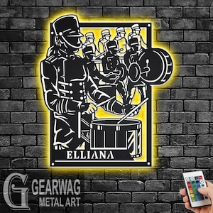 Custom Female Drumline Signage Metal Wall Art With LED Light, Personalized Drumline Team Name Sign Decoration, Drumline Metal LED Decor
