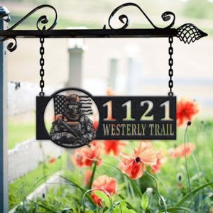 Personalized Veteran Metal Address Sign House Number Hanging Address Plaque Yard Sign, Outdoor Sign Garden Stake, Metal Address Sign