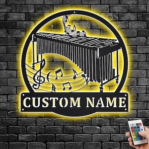 Custom Marimba Metal Wall Art With LED Light, Personalized Marimba Teacher Name Sign Decoration For Room, Marimba Metal Home Decor, Marimba