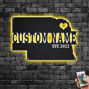 Custom Nebraska Map Metal Wall Art With Led Light, Personalized Nebraska State Name Sign Decoration For Room, Born In Nebraska LED Decor