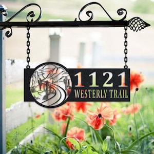 Personalized Cactus Metal Address Sign House Number Hanging Address Plaque Yard Sign, Outdoor Sign Garden Stake, Metal Address Sign