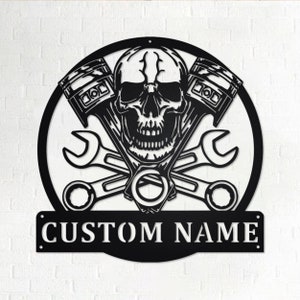 Custom Mechanic Skull Metal Wall Art, Personalized Mechanic Name Sign Decoration For Room, Mechanic Home Decor, Custom Mechanic, Mechanic