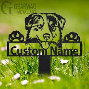 Personalized Australian Shepherd Dog Garden Metal Yard Sign, Custom Australian Shepherd Garden Metal Sign, Australian Shepherd Garden Stake