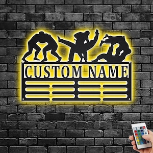 Custom Wrestling Medal Holder LED Light, Personalized Wrestling Player Name Medal Hanger, Wrestling Medal Display Awards Sign, Wrestling