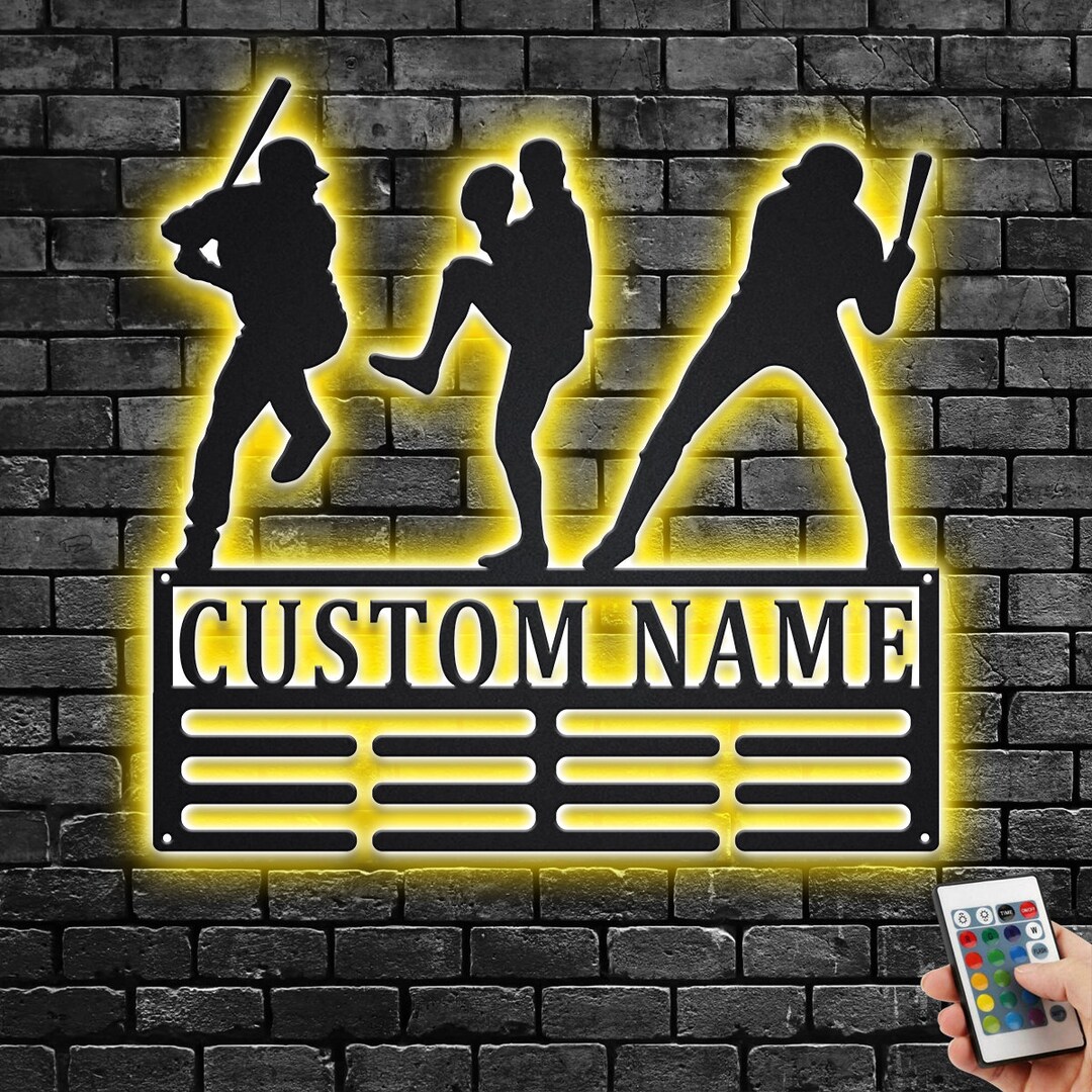 Custom Baseball Medal Holder LED Light, Personalized Baseball Player