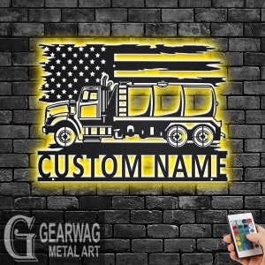 Custom US Septic Truck Metal Wall Art With LED Light, Personalized Septic Trucker Name Sign Decoration For Room,Septic Truck Metal LED Decor