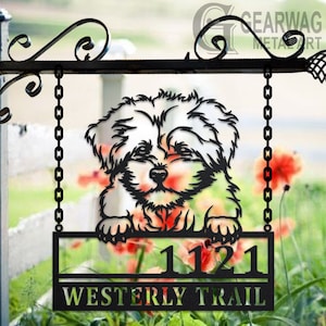 Personalized Bolonka Zwetna Dog Metal Address Sign House Number Hanging Address Plaque Yard Sign, Outdoor Sign Garden Stake, Address Sign