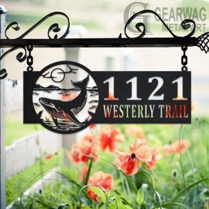 Personalized Humpback Whale Metal Address Sign House Number Hanging Address Plaque Yard Sign, Outdoor Sign Garden Stake, Custom Address Sign