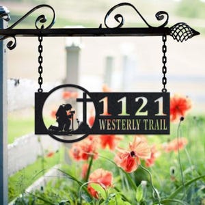 Personalized Fireman Metal Address Sign House Number Hanging Address Plaque Yard Sign, Outdoor Sign Garden Stake, Metal Address Sign