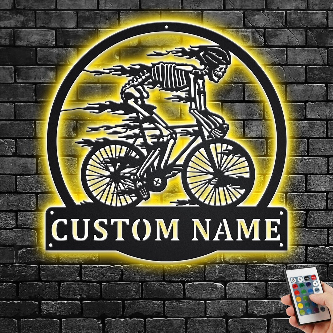 Custom Skull Bicycle Metal Wall Art With LED Light Etsy