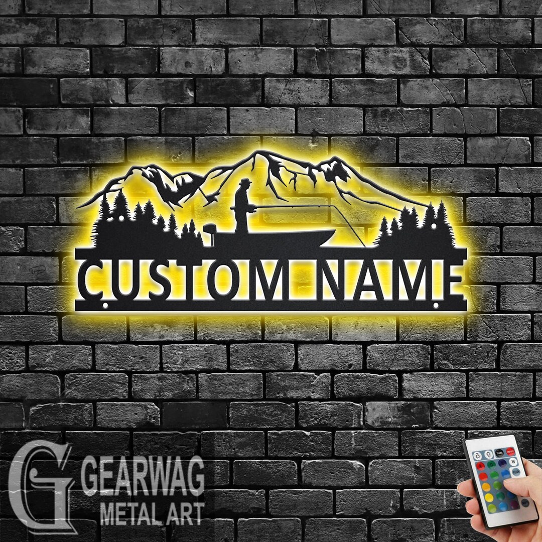 Custom Fishing Boat Metal Sign With LED Lights: Personalized Lake House ...