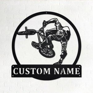 Custom BMX Biker Metal Wall Art, Personalized BMX Biker Name Sign Decoration For Room, BMX Biker Metal Home Decor, Custom Biker