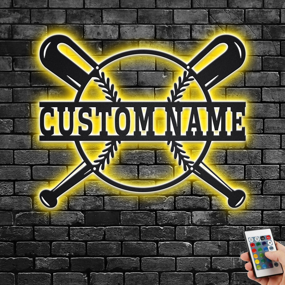 Custom Baseball Bat Metal Wall Art With LED Light, Personalized