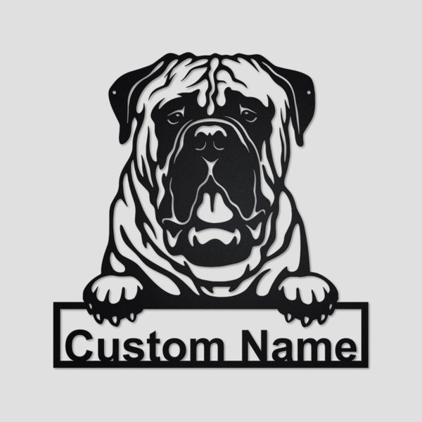 Panneau métallique personnalisé pour chien Bullmastiff | Art mural en métal pour chien Bullmastiff | Signe en métal pour chien| Cadeau de chien Bullmastiff | Cadeau d'amant de chien Bullmastiff