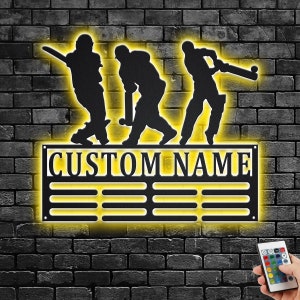 Custom Cricket Medal Holder LED Light, Personalized Cricket Player Name Medal Hanger, Cricket Medal Display Awards Sign, Custom Cricket Sign