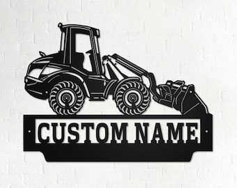 Arte mural metálico de cargadora de ruedas personalizada: Letrero con nombre personalizado