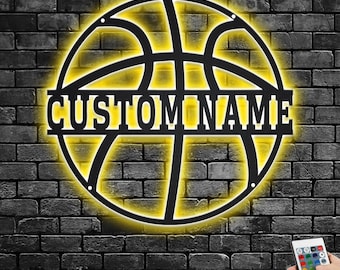 Custom Basketball Metal Wall Art With LED Light, Personalized Basketball Player Name Sign Decoration For Room, Basketball Metal LED Decor