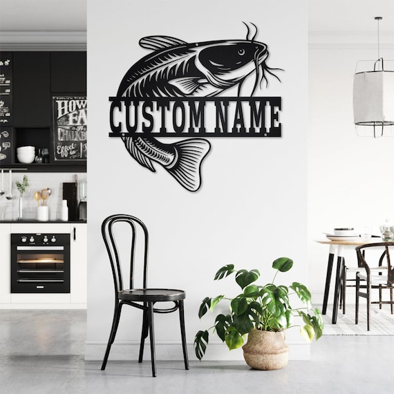 Custom Catfish Fish Metal Wall Art With LED Light, Personalized