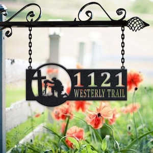 Personalized Soldier Metal Address Sign House Number Hanging Address Plaque Yard Sign, Outdoor Sign Garden Stake, Metal Address Sign