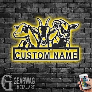 Custom Goat Metal Wall Art With LED Light, Personalized Goat Farm Name Sign Decoration For Room, Goat Metal LED Decor, Custom Goat Farm Name