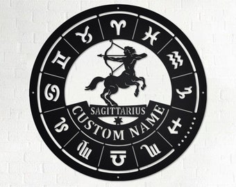 Arte de pared metálico personalizado del zodiaco Sagitario: Decoración personalizada del horóscopo