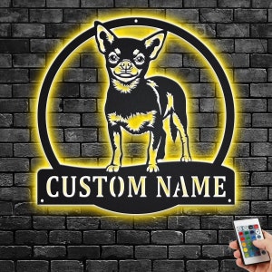 Custom Chihuahua Metal Wall Art With LED Light, Personalized Chihuahua Name Sign Decoration For Room, Chihuahua Metal LED Decor, Chihuahua