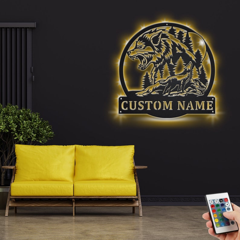 Custom Mountain Wolf Metal Wall Art With LED Light - Etsy