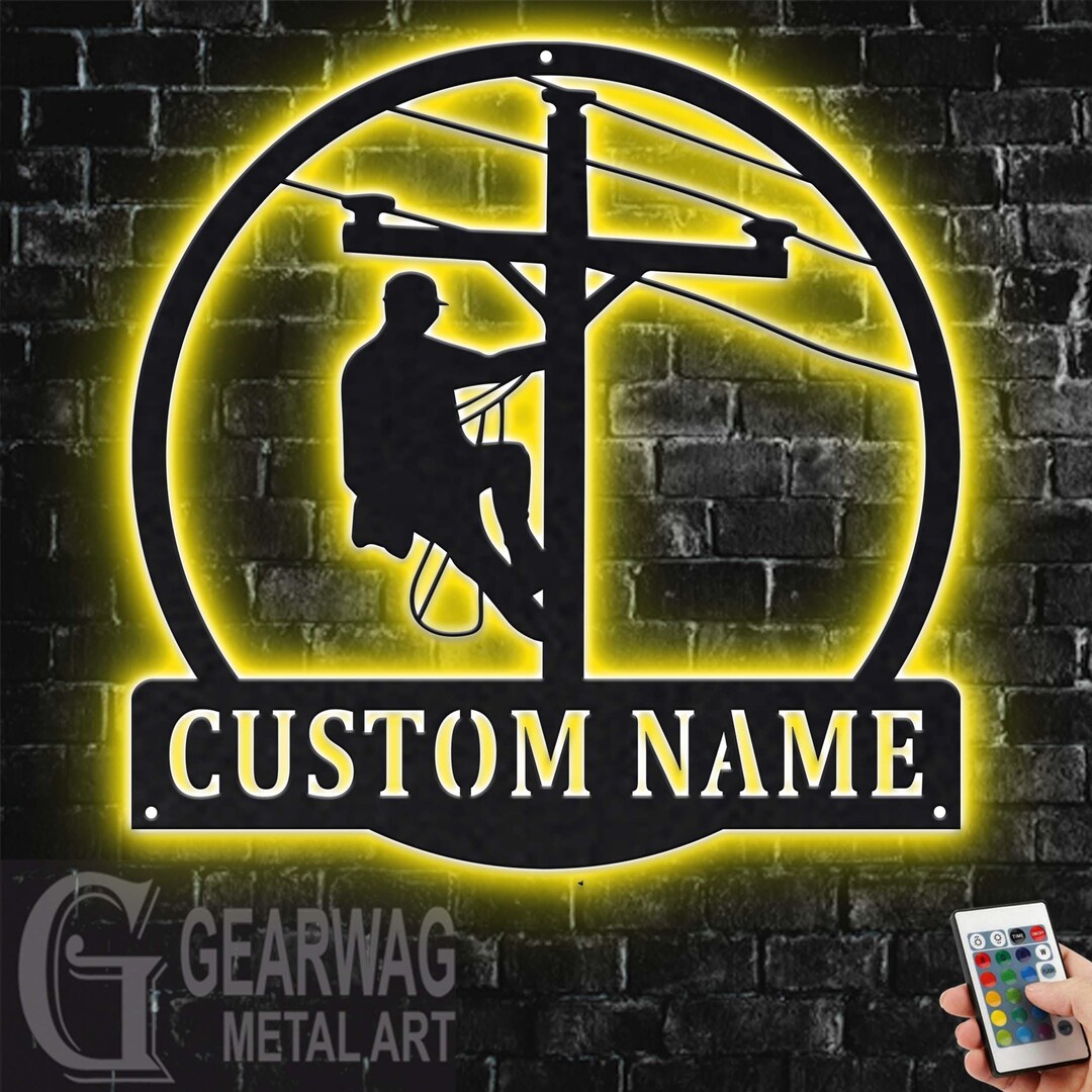 Custom Lineman Metal Sign With LED Light, Personalized Lineman Name ...