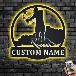 Custom Bowfishing Metal Wall Art With LED Light, Personalized Bowfishing Name Sign Decoration For Room, Bowfishing Metal Home Decor