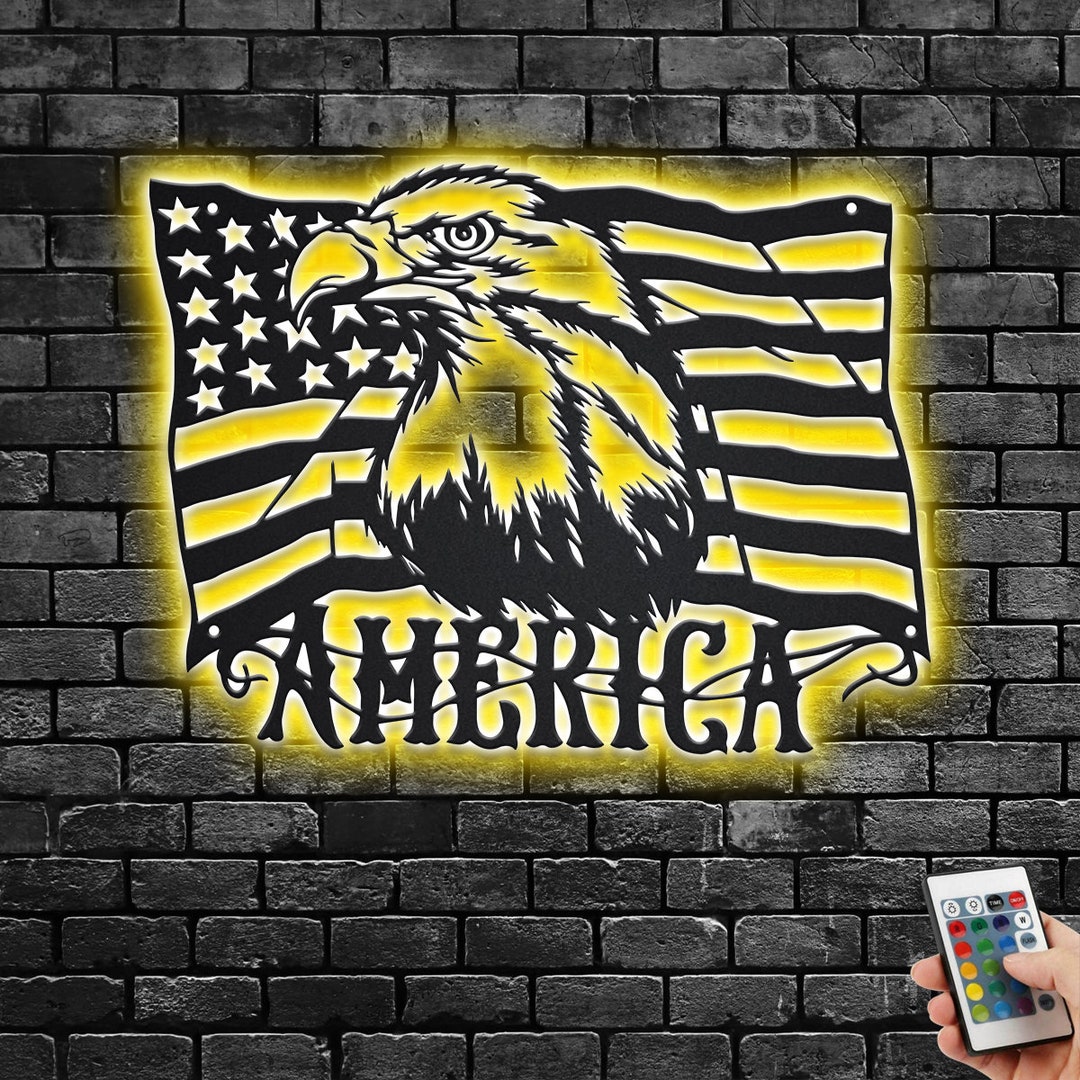 LED American Eagle Flag Metal Wall Art: Patriotic Home Decor - Etsy