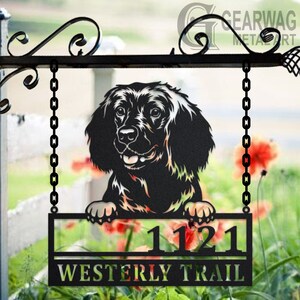 Personalized American Water Spaniel Dog Metal Address Sign House Number Hanging Address Plaque Yard Sign, Outdoor Sign Garden Stake
