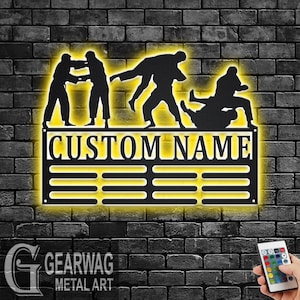 Custom Brazilian Jiu-Jitsu Medal Holder LED Light, Personalized Martial Art Player Name Medal Hanger, Martial Art Medal Display Awards Sign