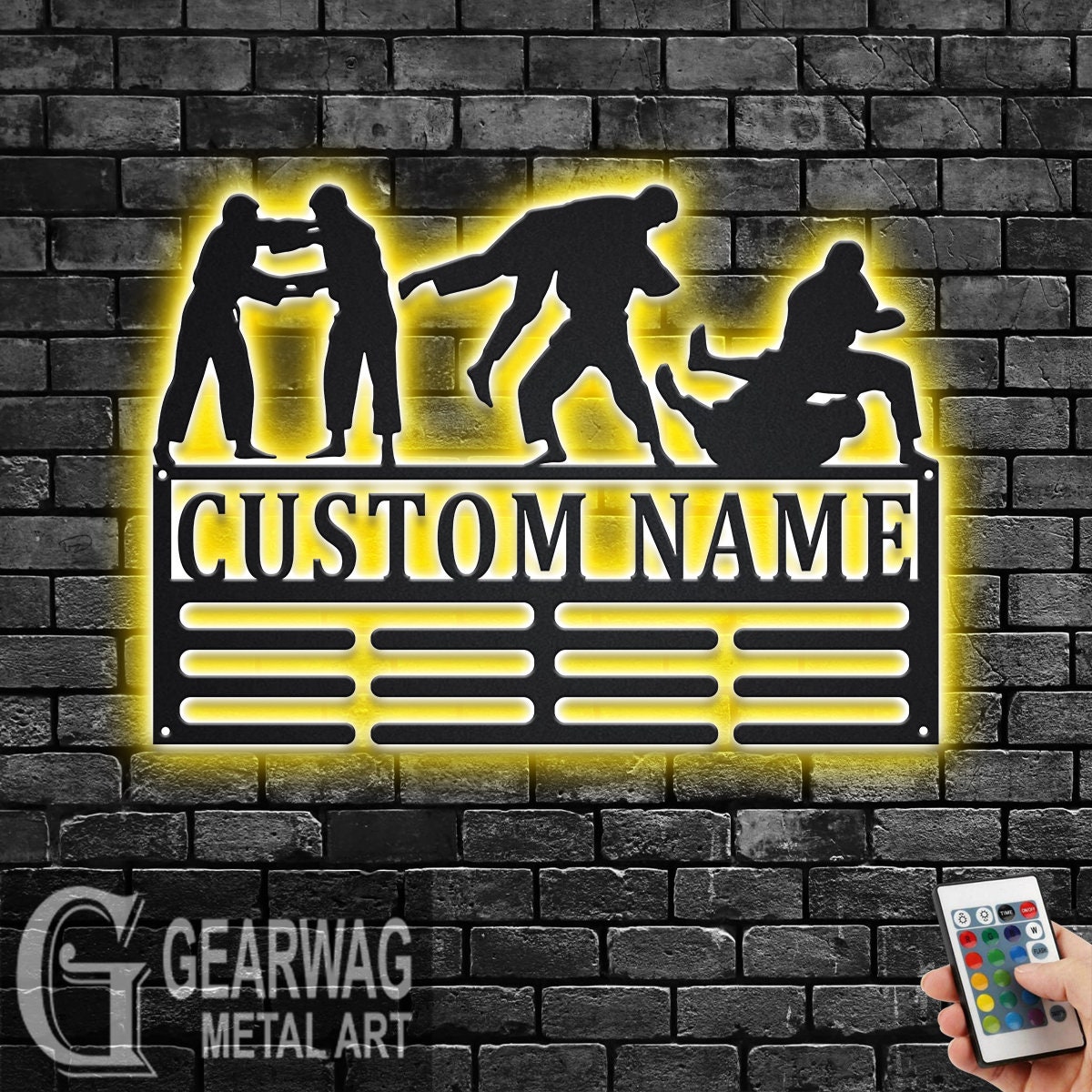 Custom Brazilian Jiu-Jitsu Medal Holder LED Light, Personalized Martial Art Player Name Medal Hanger, Martial Art Medal Display Awards Sign