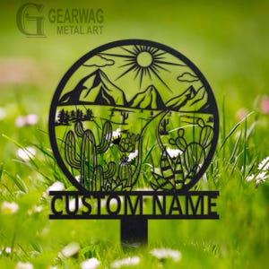 Cartello personalizzato per giardino di cactus, decorazione da giardino in metallo, cartello personalizzato per giardino di cactus, paletto per giardino di cactus, decorazione da esterno per giardino di cactus, amante dei cactus