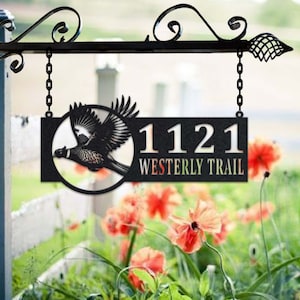 Personalized Pheasant Metal Address Sign House Number Hanging Address Plaque Yard Sign, Outdoor Sign Garden Stake, Address Name Metal Sign
