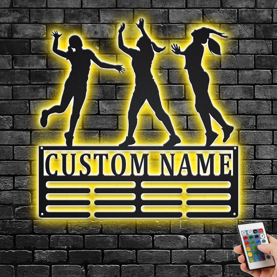 Custom Volleyball Medal Holder LED Light, Personalized Volleyball Player Name Medal Hanger