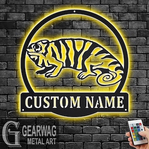 Custom Chameleon Metal Wall Art With LED Light, Personalized Chameleon Name Sign Decoration For Room, Chameleon Metal LED Decor, Chameleon