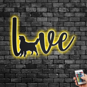 Golden Retriever Love Metal Wall Art With LED Light, Golden Retriever Dog Metal Sign Decoration For Room, Golden Retriever Metal LED Decor