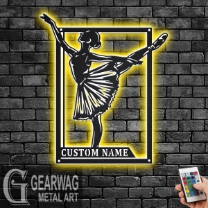 Custom Female Ballet Signage Metal Wall Art With LED Light, Personalized Ballet Dancer Name Sign Decoration, Female Ballet Metal LED Decor