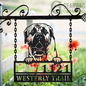 Personalized Boerboel Dog Metal Address Sign House Number Hanging Address Plaque Yard Sign, Outdoor Sign Garden Stake, Address Name Sign
